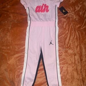 Jordan Pink Girls' Air Logo Romper with Black & White Trim